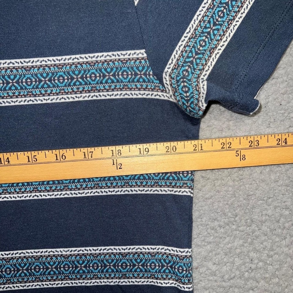 Todd Snyder T Shirt Men's Sz L Blue/Teal Striped Aztec Knit Made in Portugal Tee - Picture 8 of 9